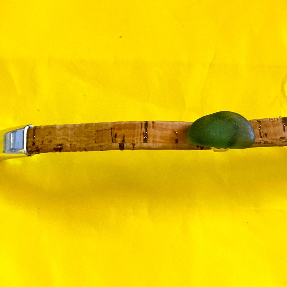 Handmade Cork Bracelet with Sea-glass and magnetic fasten